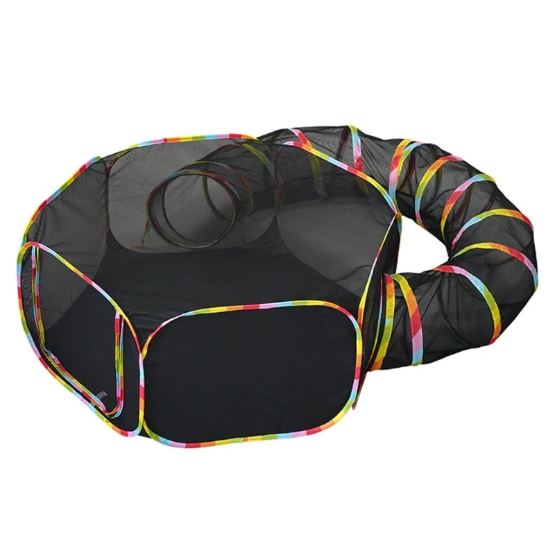 

Tunnel Toy Funny Pet Rainbow Strips Playing Tubes with Foldable Cubes Foldable Tunnel Toy Indoor Play Kitten Tube Dropship