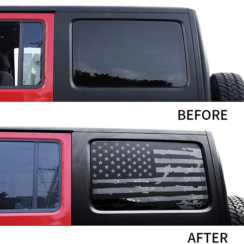 Hardtop Window USA decalcomanie con bandiera invecchiata adesivi con bandiera americana per Jeep Wrangler 2011-2017 JK 4 porte, 1 paio