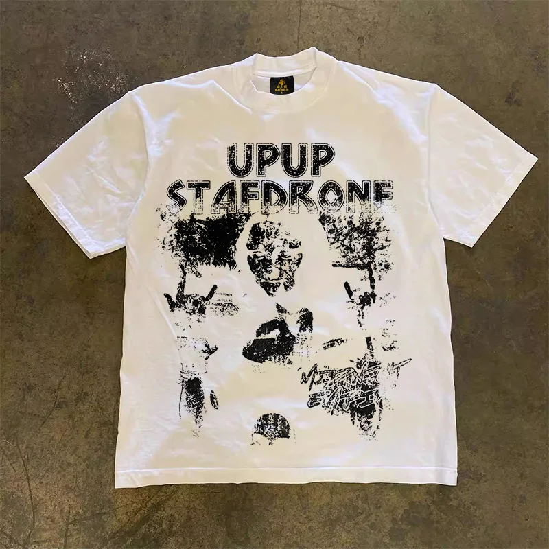 Loose Fit Cotton T-Shirt Unisex Short Sleeve Double Thread UPUPXIA Hero Print Sweat Absorbent round Neck Casual Summer Top