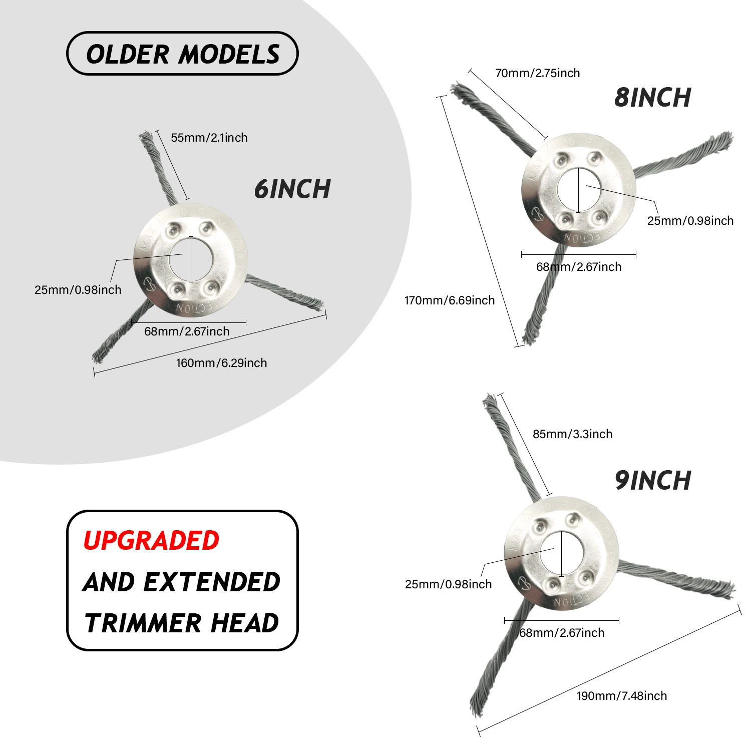 LUSQI 20/23cm Steel Wire Wheel Head Upgraded Grass Trimmer Head Universal Weed Brush Removal Moss Rust Fit Gasoline Brushcutter