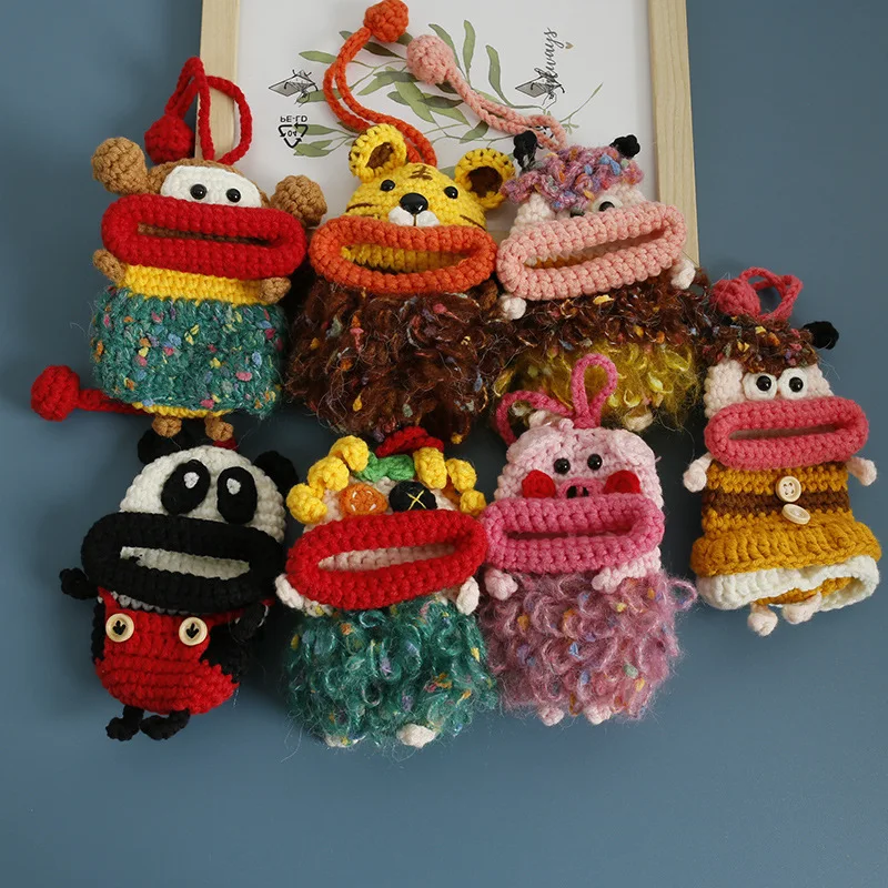 Funny Crochet Keychains Knitting Cute Sausage Mouth Doll Key Holder Useful Knitted Storage Bag Keyrings For Car Keys  Wholesale