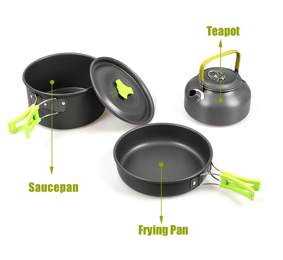 WESTTUNE Camping Cookware Kit Aluminum Outdoor Portable Cooking Set Pot Pan Kettle for Camping Tableware Hiking Picnic 3pcs view 5