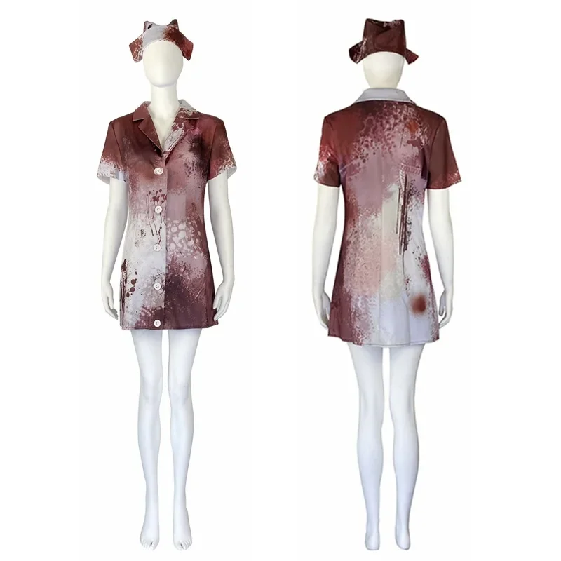 죽은 좀비 일광 코스프레 코스튬 원피스 헤드기어 모자, 소녀 간호사 킬러 유니폼, 할로윈 카니발 액세서리 세트