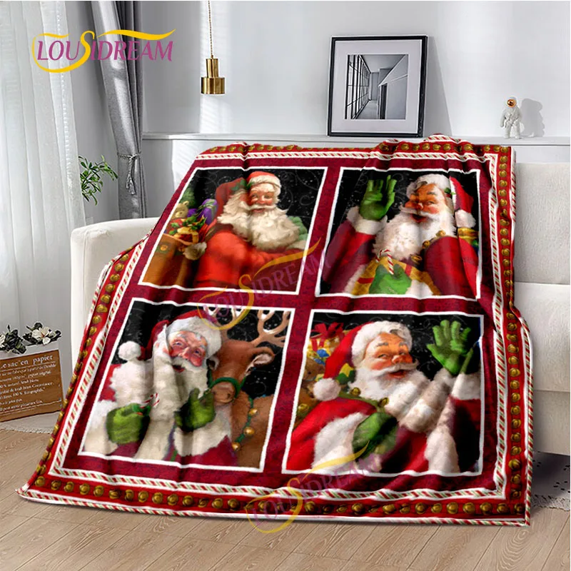 Santa Claus blanket multi-functional soft flannel portable Christmas gift blanket suitable for home office hiking throw blanket