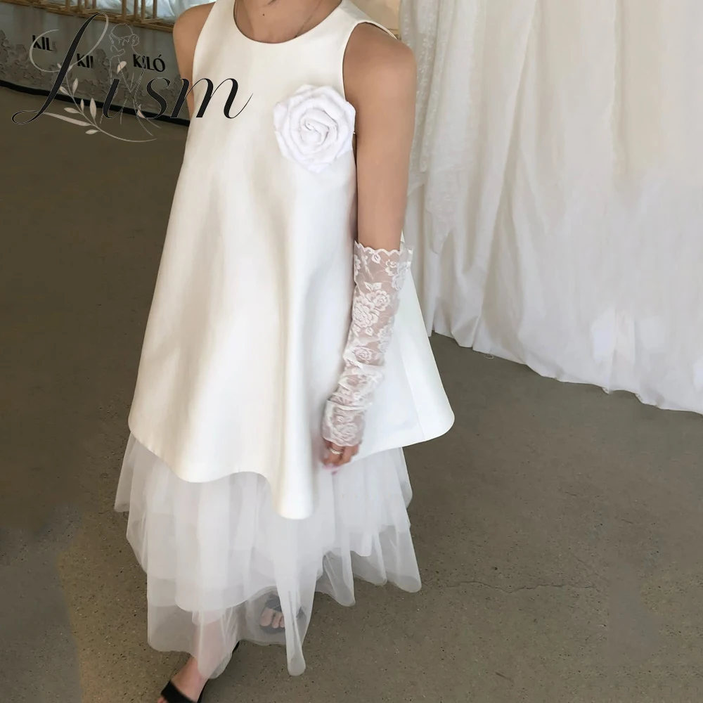 Lism Pure Ivory Wedding Dress Sleeveless Flower Detail Tiered Tulle Slim Fit Bridal Gown Vestidos De Novia Robe De Mar Customize