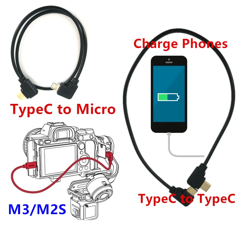 Type-C to Type-C / Micro USB Charging Cable for ZHIYUN Crane M3 M2S Sony A7C ZV-E10 Fuji XT30 XT4 XT3 XS10 Z6 II FP XT2 USB-C