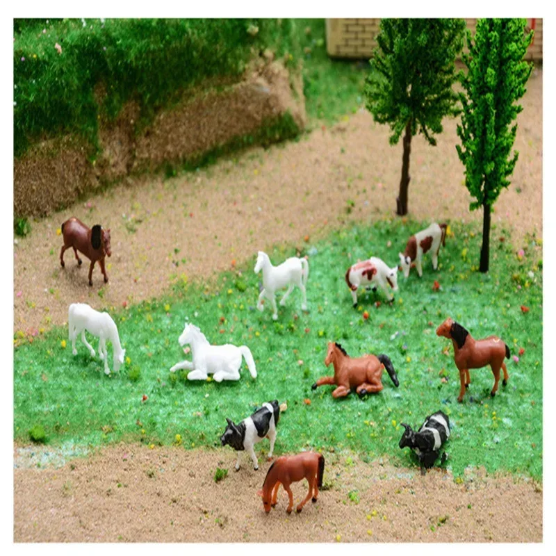 10PCS 1:87 HO Scale Miniature Farm Animals Painted Horses Model DIY Diorama Making Educational Toys Birthday Gift Collection