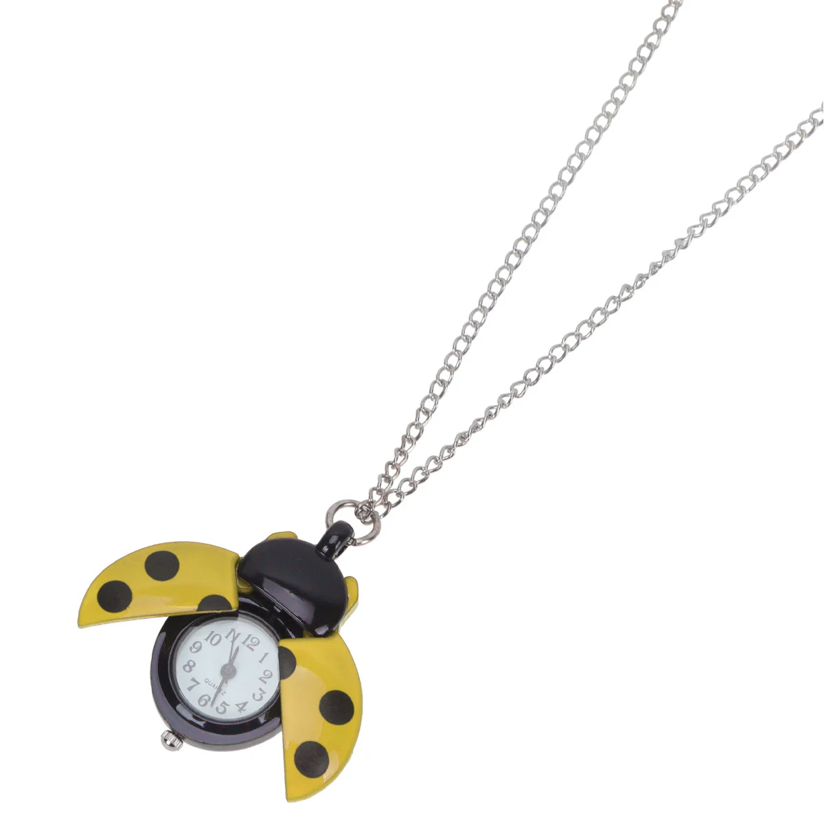 Ladybug Shape Yellow Vintage Pocket Watch Retro Quartz Alloy Gift Portable 'S Timepiece For