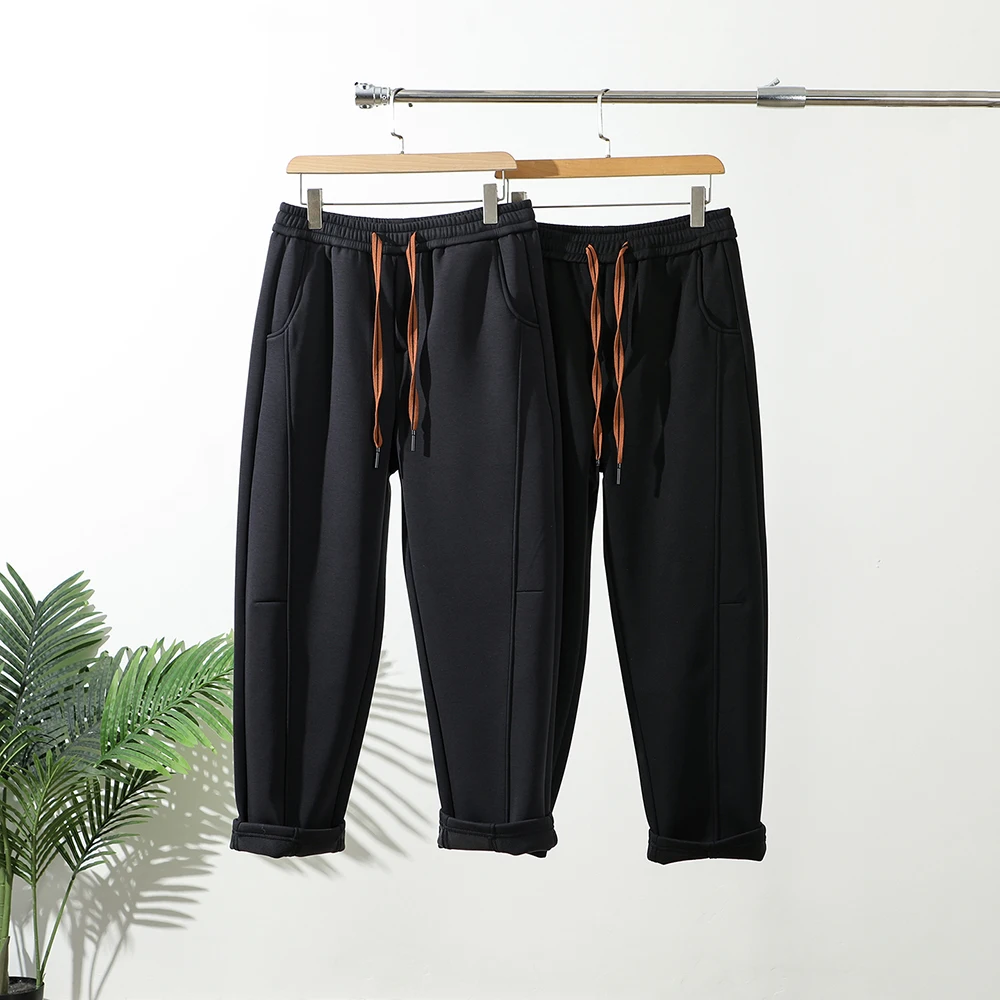 

Thiened Fce Warm Elastic Waist Loose Straight Leg Men's Casual Pants Winter Faionable Ci Sle Pure Color Versatile