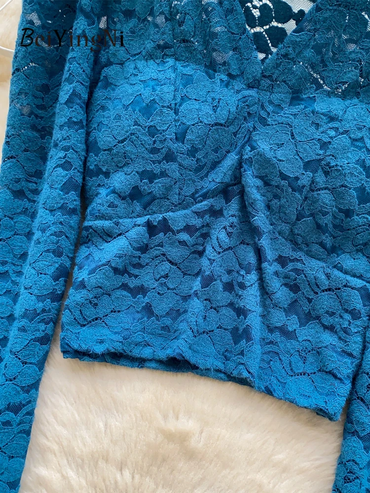 Beiyingni 2025 Koreaanse Wit Shirt Vrouwen Effen Kleur Massaal Vintage Kant Vrouw Blusas Met Borst Pad Luxe Franse Blouses