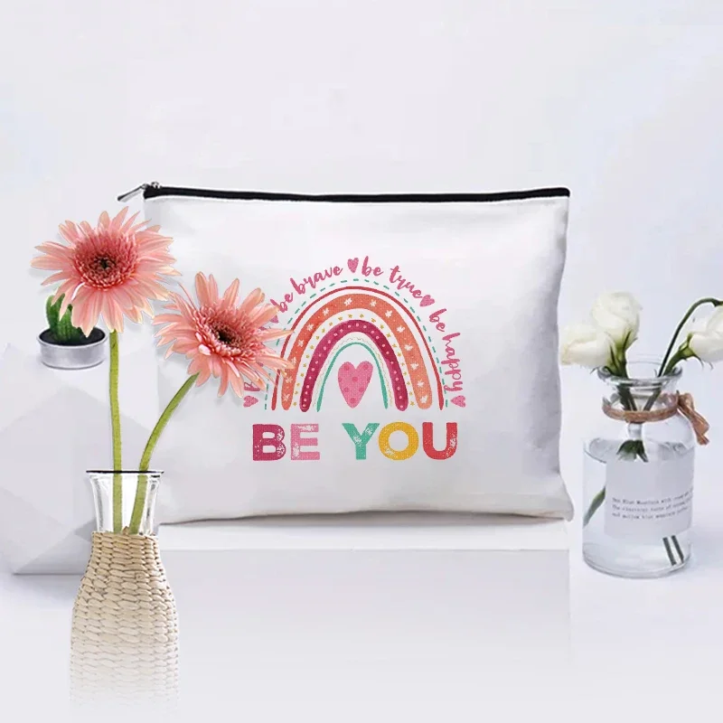 Be Kind Be Brave Be True Be Happy Pattern Makeup Bag Gifts for Friends Cosmetic Case Inspirational Gifts Toiletry Pouch