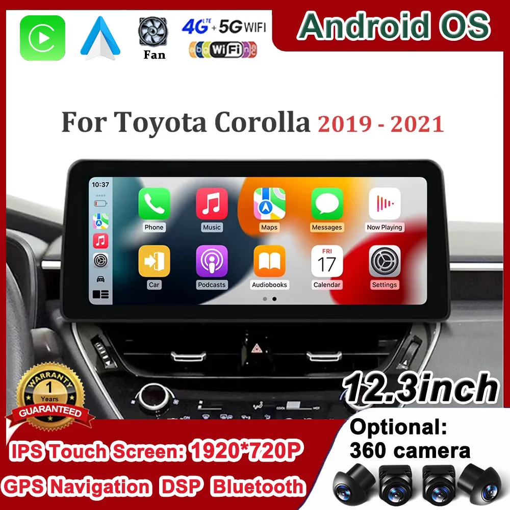 12.3 '' Android 14 For Toyota Corolla 2019 2020 2021 GPS Navi Multimedia Car Radio Player Carplay WIFI 4G LET Stereo DSP BT Fan