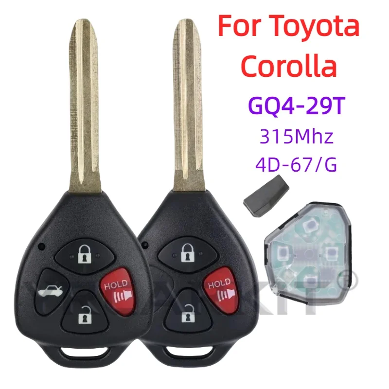 GQ4-29T Entry Remote Fob Car Key 315Mhz For Toyota Corolla Venza 2010 2011 2012 2013 2014 2015 Transponder 314Mhz 4D 67 G Chip