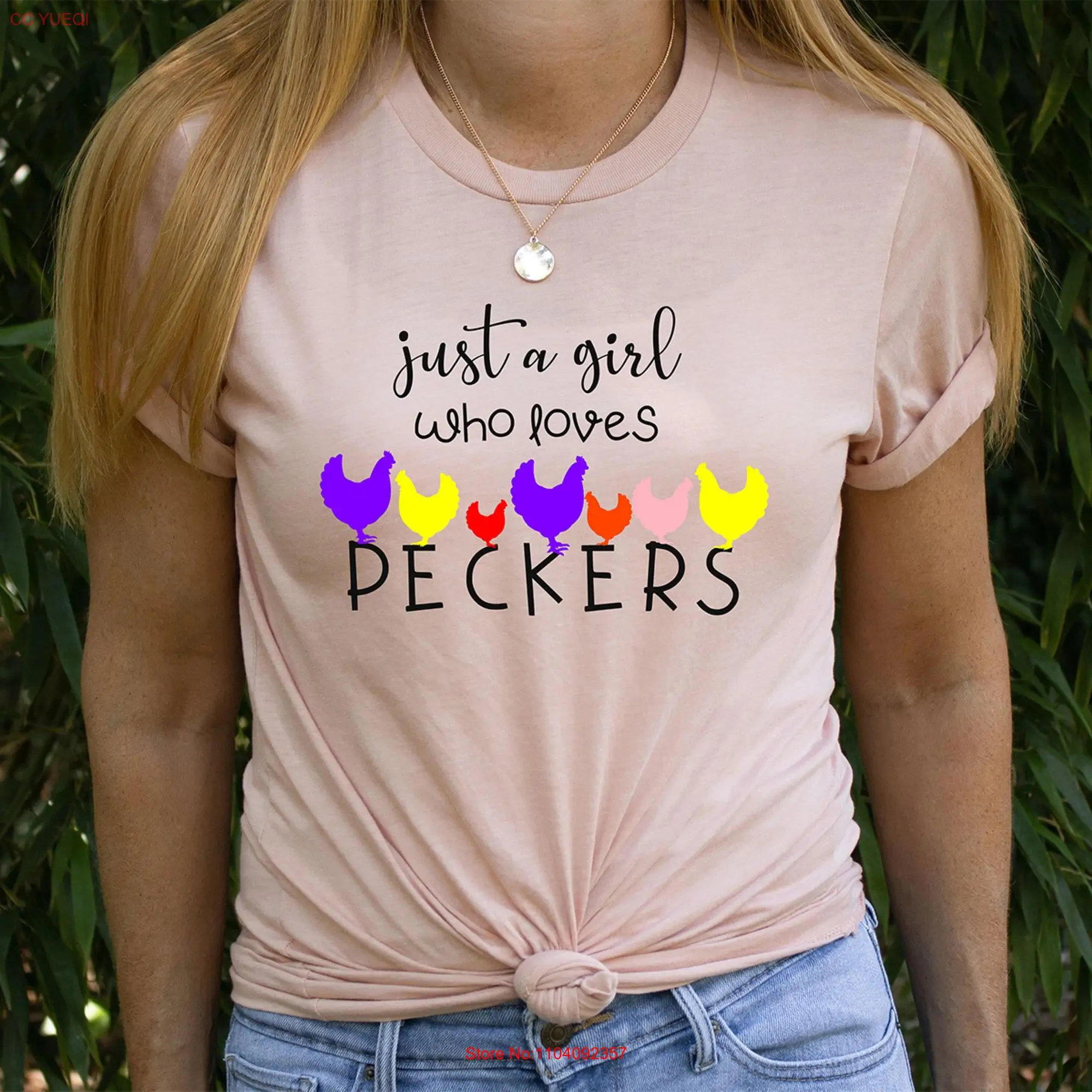 Just A Girl Who Loves Peckers Funny Women's T Shirt Chicken Lady Lover Ladies Casual Fashion Farm DTF