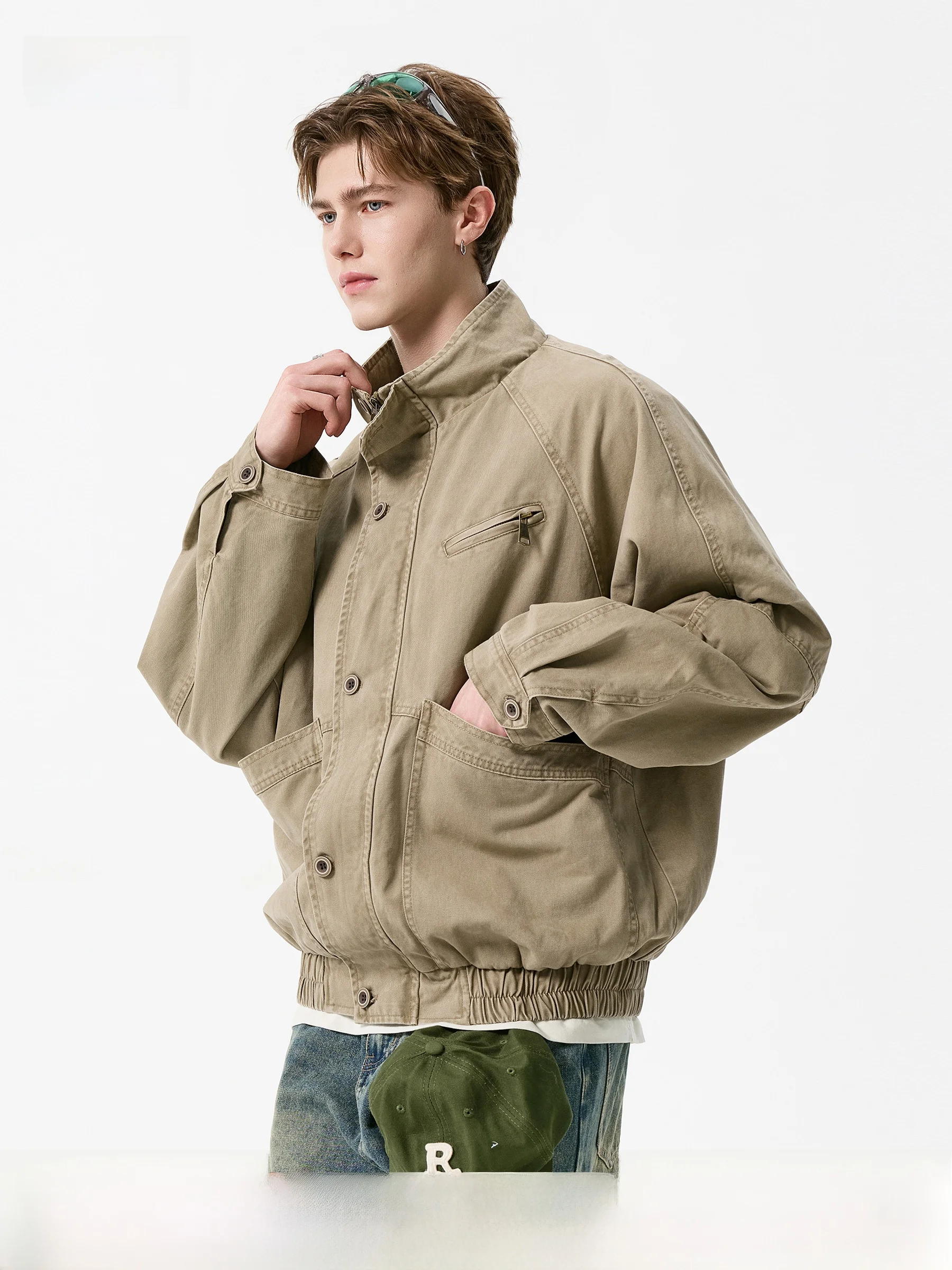 DPX Herren Casual Cotton Work Jaet Herbst Winter Vintage Waed Loose Fit Stehkragen Freizeitmantel Atmungsaktiv ort Sve