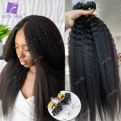 Kinky Straight Micro Link Hair Extensions Human Hair Brazilian Remy Hair Coarse Yaki Micro Loop Links Bundles Natural Black Luff