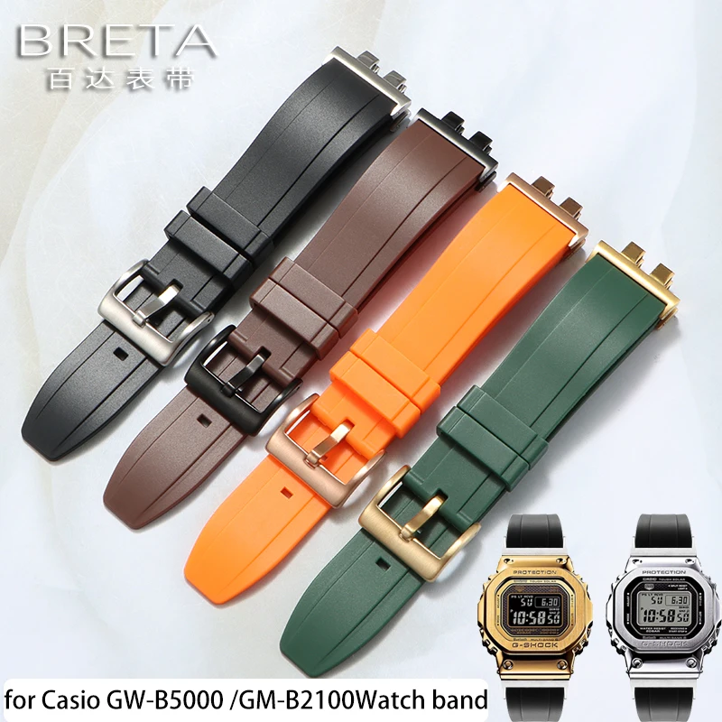 

Для Casio GMW-B5000 GMB2100 резиновый силиконовый ремешок для часов с твердым адаптером из нержавеющей стали, сменные браслеты, браслет для дайвинга