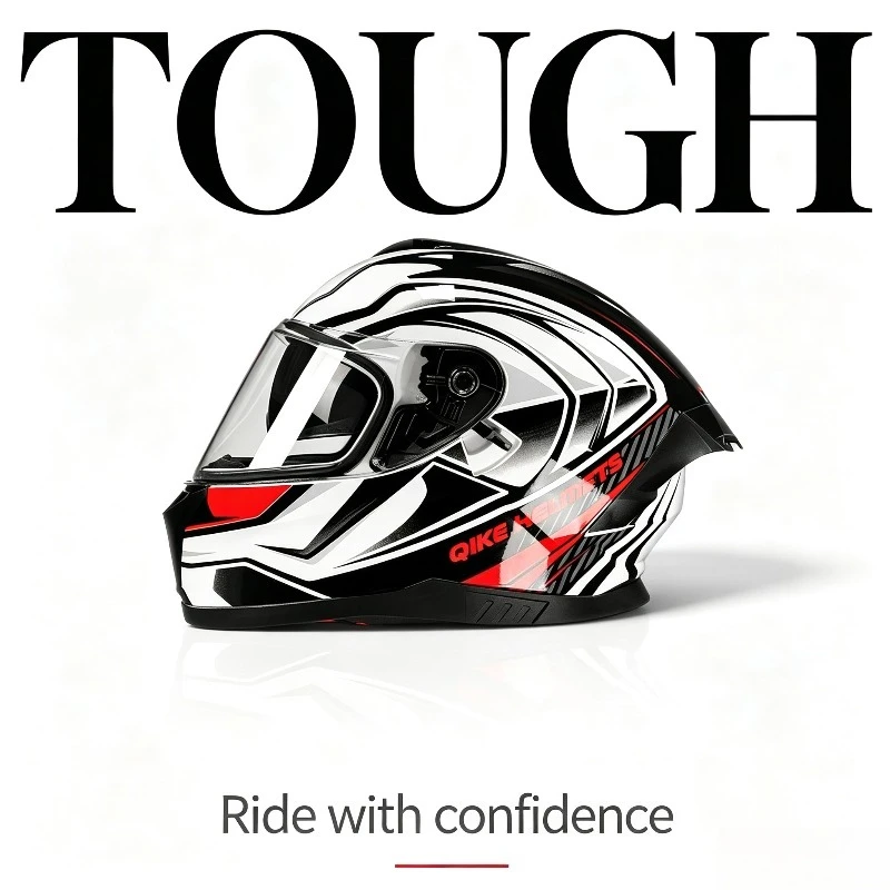 QIKE Full‑Face Motorcycle Helmet Shock‑Absorbing Safety Motorbike Helmet With Bluetooth Headset Anti‑Fog Visor For Adult Riders