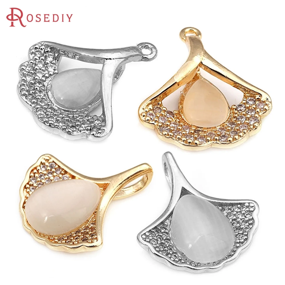

4PCS 18K Gold Color Brass and Zircon and Opal Ginkgo Biloba Charms Pendants High Quality Diy Jewelry Making Necklace Earrings