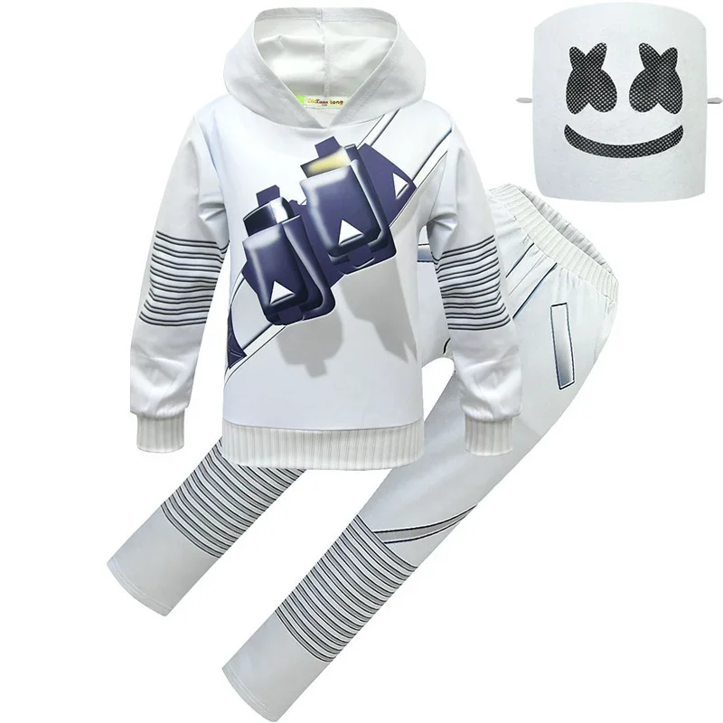 Kids Boys Halloween Costume DJ Rock Music Hoodies Sweatshirt Suit Smiling Face DJ Cosplay Costumes Girls Christmas Party Clothes