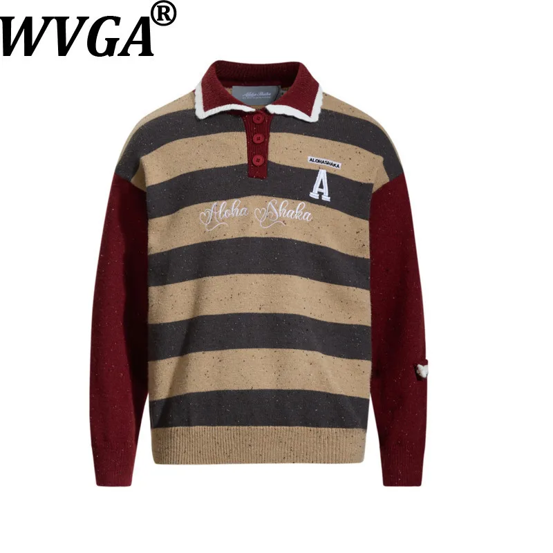 

WVGA весна осень новый мужской цветной полосатый модный свитер с отложным воротником нишевый повседневный трикотаж с длинными рукавами топы Ins W13946