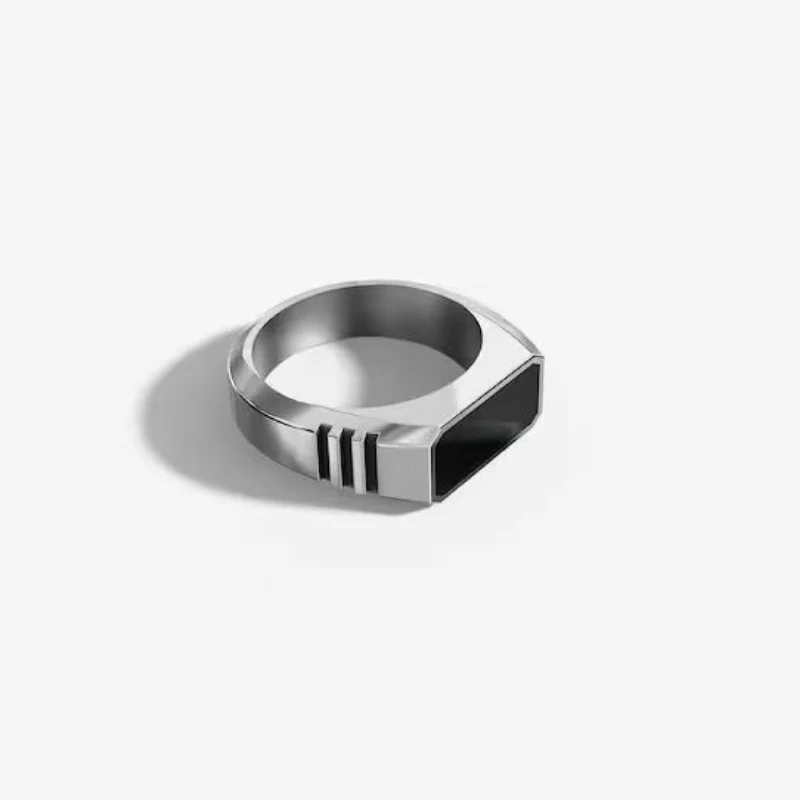 Men\'s Ring Drip Oil Electroplated Gold and Silver Ring Men\'s Trendy Hip Hop Square Ring Aggressive Personality Retro Men\'s Ring