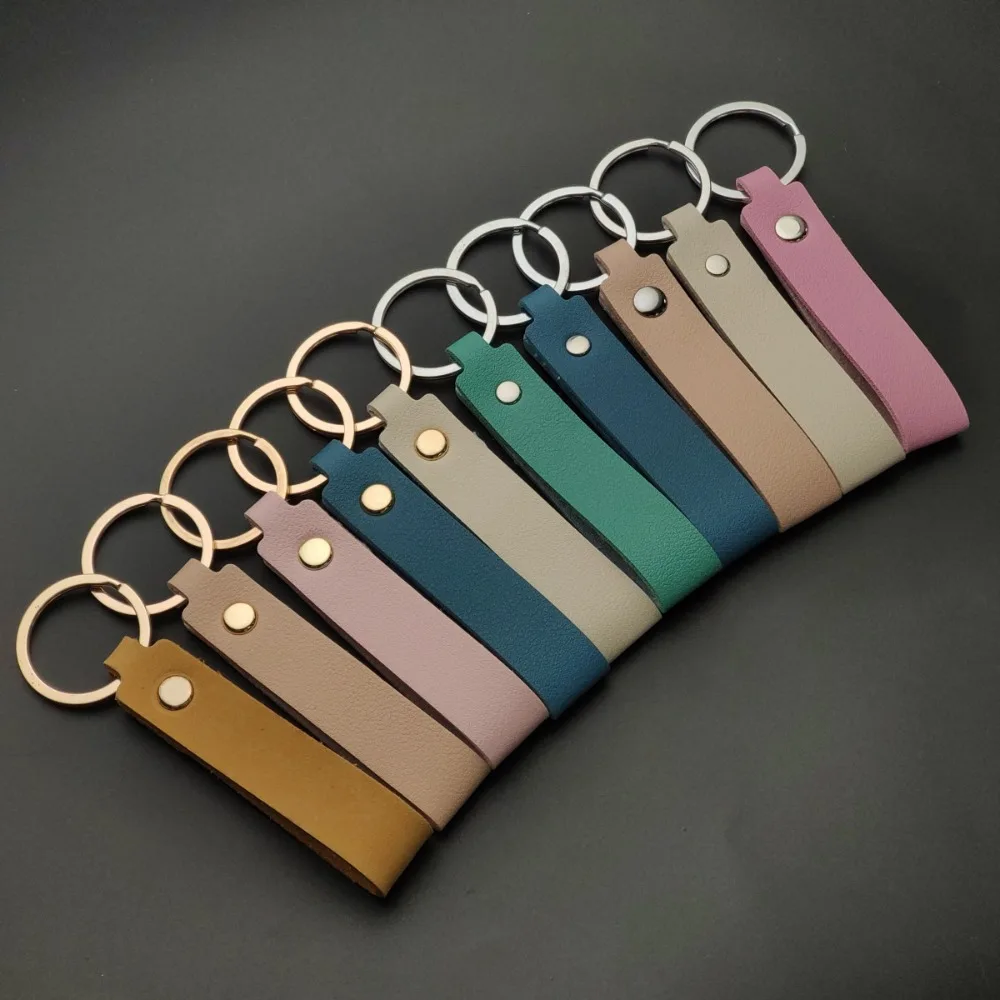Custom Logo Name Leather Colors Retro Double-sided Keyring Cute Portable Decor Lanyard Key Strap Chain Keychain Ring Gift