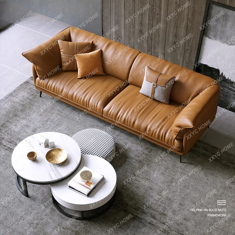 Modern Minimalist Living Room Leather Sofa  Apartment Furniture Set Combination Wtih Customzied Color