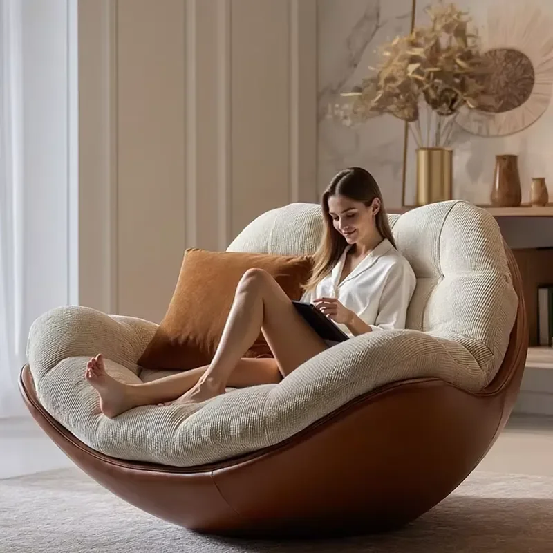 Simple Retro Leisure Chair Rotating Single Armchair Breathable Chenille Fabric Suitable for Family Use
