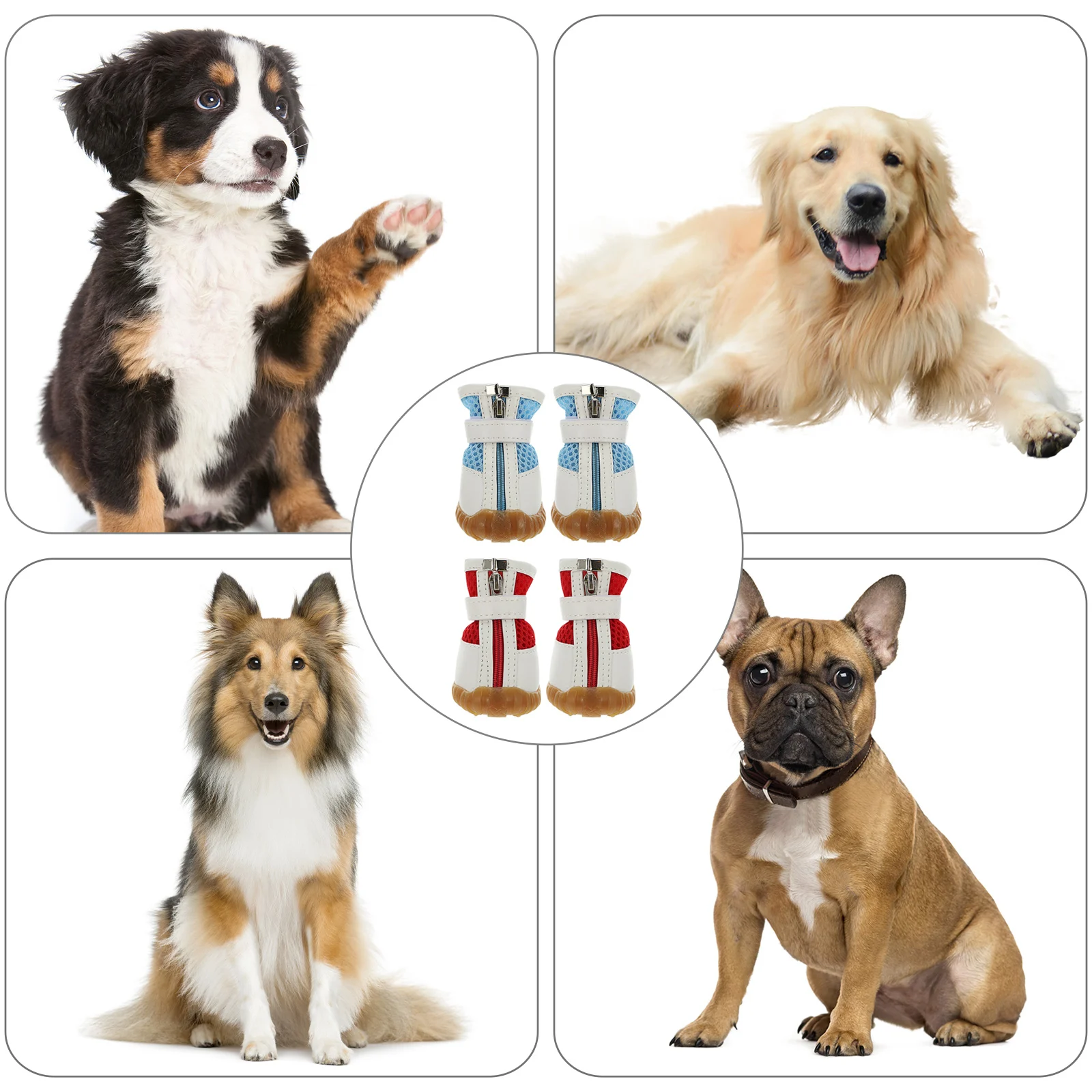 

8pcs Dog Shoes Durable Rubber Mesh Non-slip Waterproof Outdoor Indoor Paw Protectors Pet Boots Adjustable Fit Small Dogs Puppy