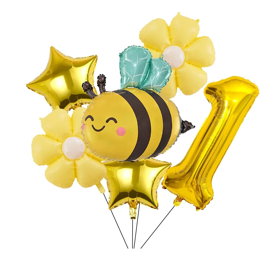 6 Stück Biene Gänseblümchen Golden 32 Zoll Zahl Aluminiumfolie Ballons Set Gänseblümchen Blumenballon für Bienenthema Geburtstag Babyparty Zubehör – Detail 2