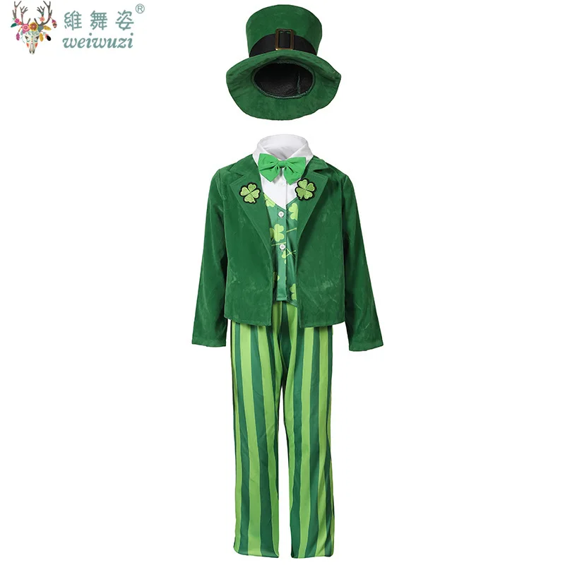 Halloween Children's Day Kids Elf Ireland Leprechauns Costume Boys St. Patrick's Day Green Fairy Clover Outfits for Party