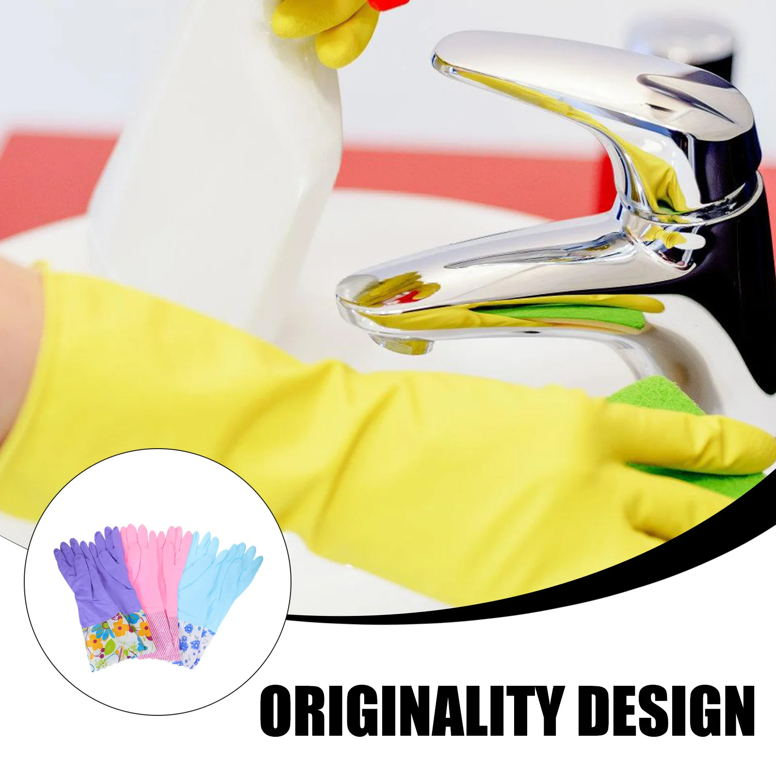 

3pcs Long Cuff Dish Washing Gloves Reusable Heavy Duty Waterproof Kitchen Cleaning Gloves Warm Lined For Household Use