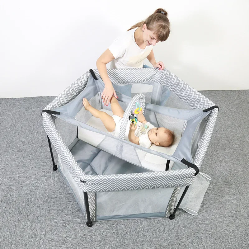 Nordic ins hexagonal folding baby bed portable mesh game fence dual-use gray toddler crawling playpen