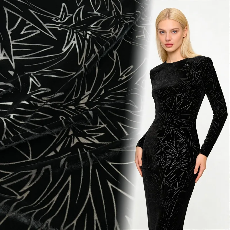 

3/5 Yards Silk Velvet Clothing Fabrics Burnt Velvet Micro See-through Evening Dress Tops Designer Fabric Black Yellow Sfl002