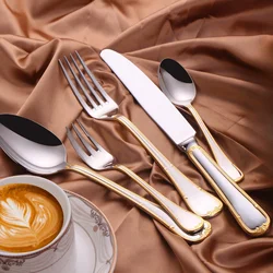 Gold Plated Stainless Steel Cutlery Set Elegant 18-10 Steel  Heavy Weight Flatware Tableware Mirror Gold Cutlery Dishwasher Safe