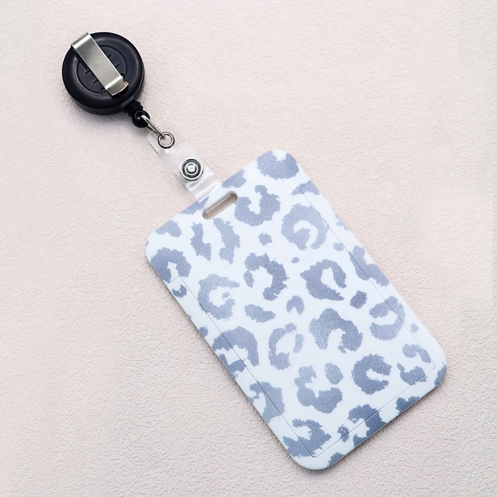 Black&White Leopard Phone Teacher Lanyard Id Badge Card Holder Badge Reel Neck Strap for Keys Keychain Credit Card Key Ring