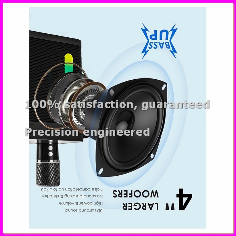 

Беспроводная Bluetooth-колонка-сабвуфер с разноцветной подсветкой, портативная караоке-система для семейных вечеринок с 2 микрофонами, стерео-ABVK