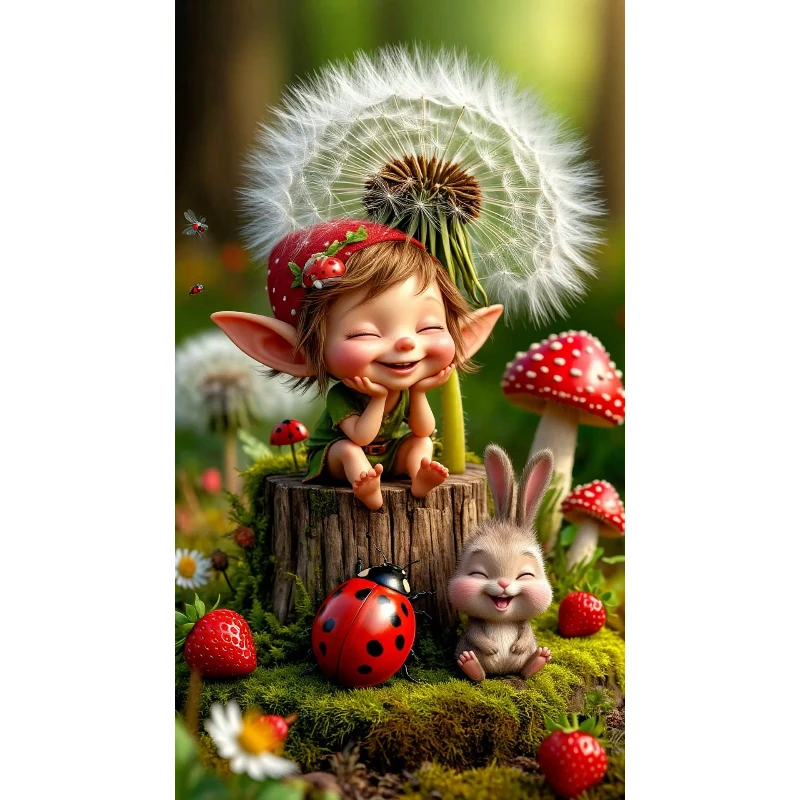 

500/1000/1200/2000 PCS Jigsaw Puzzles Laughing Elf and the Rabbit Family Activity Games for Gameroom Bedroom Gift Home Decor