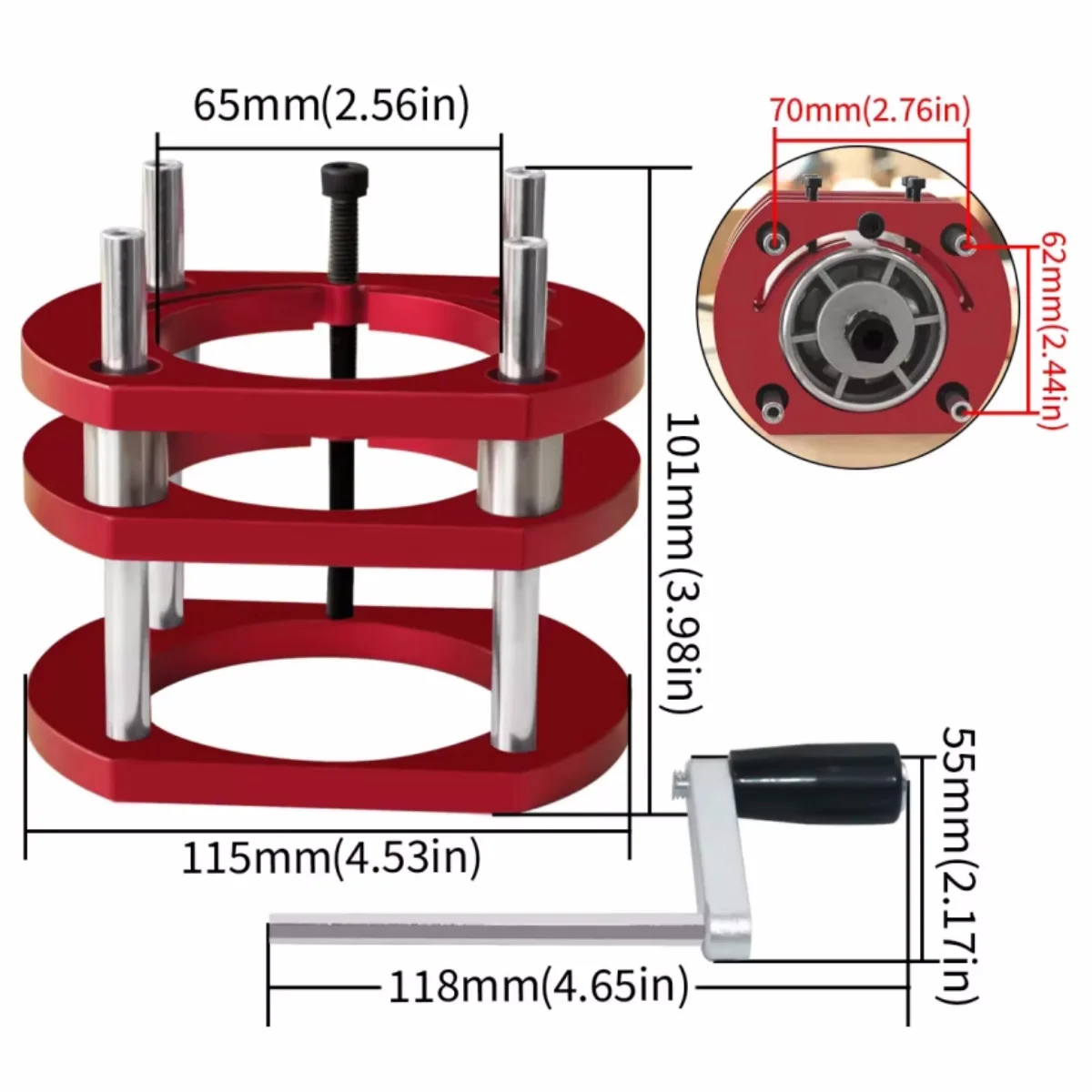 Aluminum Router Table Insert Plate Router Lift Kit for 65mm Diameter Motors Woodworking Workbench Trimmer Engraving Machine Tool