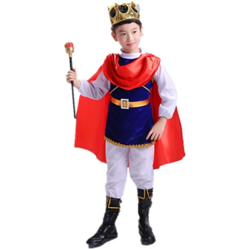 King Prince Cosplay Costumes For Boys Kids Halloween Cosplay Dress Up Cloak Crown Scepter Set Carnival Roleplay Party Outfit