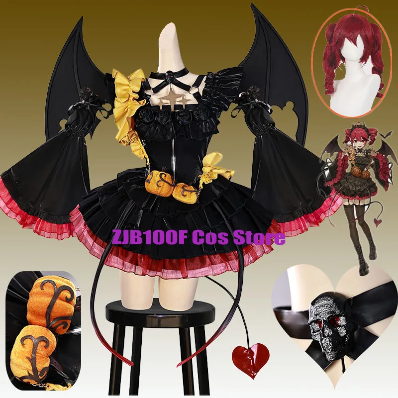

Devil Teto Cosplay Anime Collab Serie:Mikku Cosplay Costume Black Dress Wing Set Halloween Teto Accessorie Prop Outfit for Woman