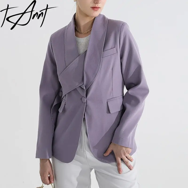 Tannt Women Blazer Asymmetry Patchwork Purple Chic And Elegant Woman Jackets Irregular Fashion Winter Jackets Women 2023 New