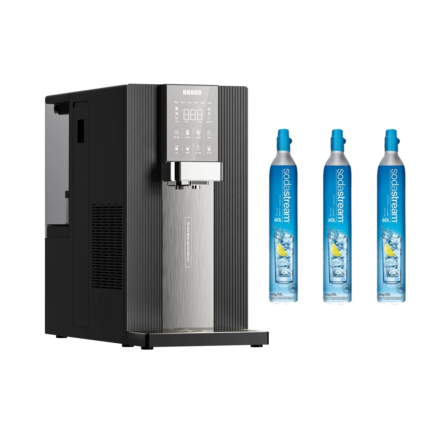 

Compact portable all in 1 reverse osmosis carbonated water system, built-in compressor refridgeration water cooler, instant hot