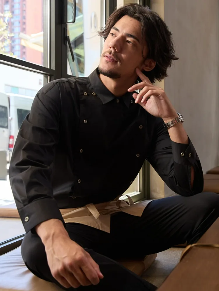 長袖シェフユニフォーム 飲食店スタッフ用 メンズ レディース ホテルキッチン衣装