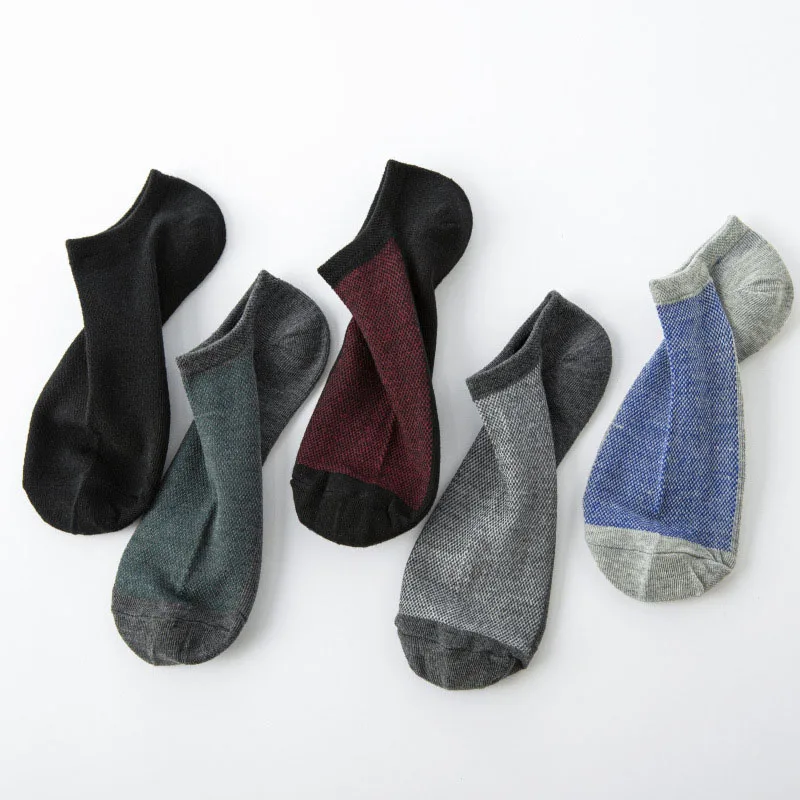 5 Pairs of High Quality Fashion Men Boat Socks Summer Non-Slip Silicone Invisible Cotton Socks Men's Ankle Socks Slippers Sox