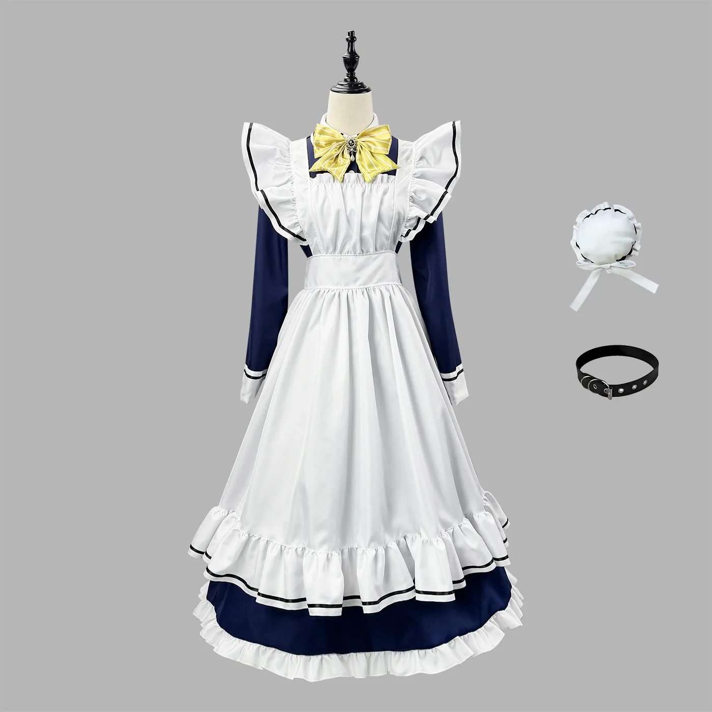 

S -5XL Cafe Stella To Shinigami no Chou and the Reapers Butterflies Shiki Natsume Dark Blue Maid Dress Cosplay Costume