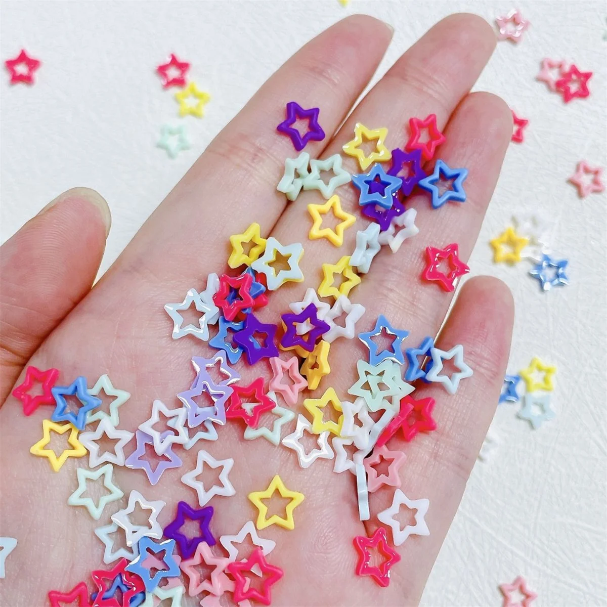 20pcs Macaron Pentagram Resin Nail Art Decorations 3D Kawaii Hollow Star Nail Charms Accessories Press on Nails Rhinestones DIY