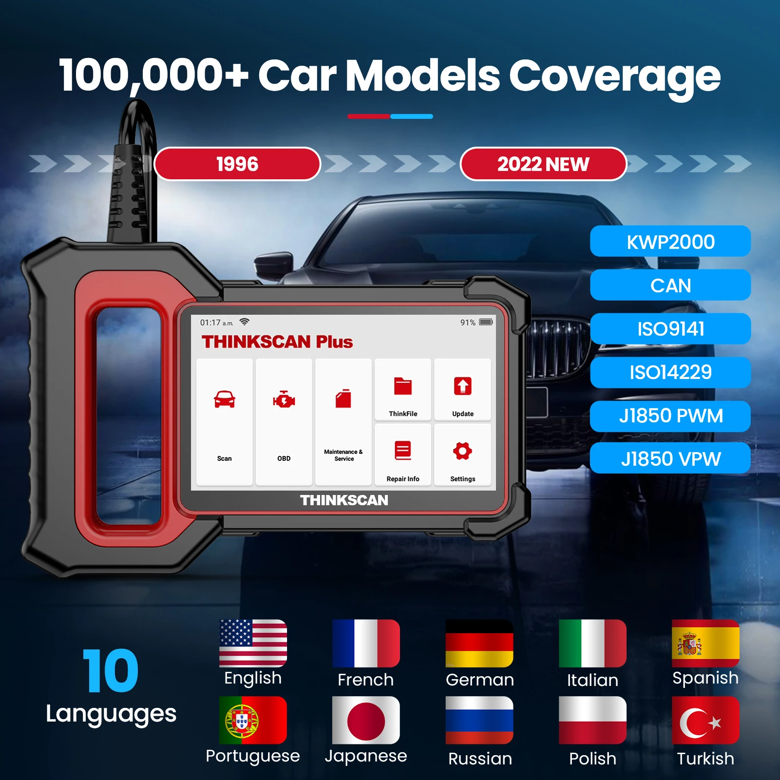 Thinkscan-Outils de diagnostic de voiture OBD2, Dock Plus S7 S4, ABS, SRS, ECM, TCM, BCM, Lecteur de code, Scanner automatique, Outils d\'analyse de