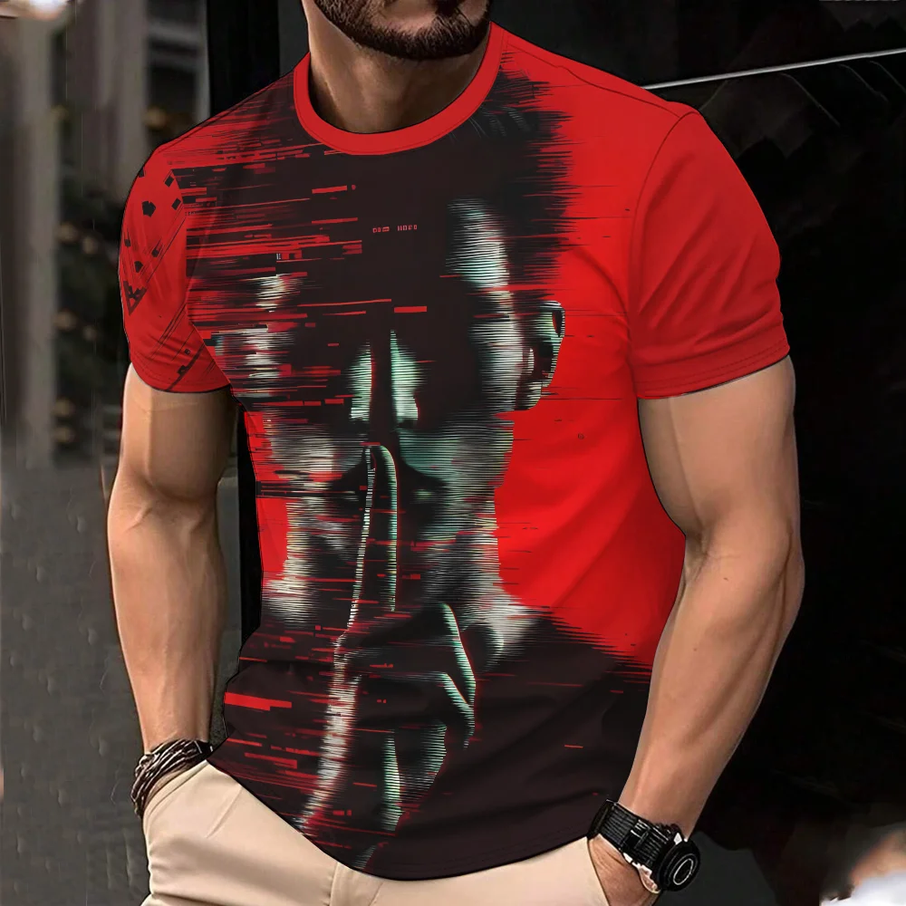 

3D printed T-shirt for fun and fashionable men's hip-hop sports short sleeved personalized T-shirt